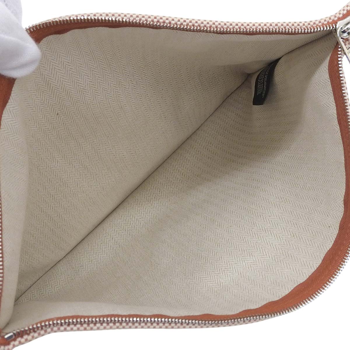 エルメス HERMES Hティサージュ 刺繍 ポーチ コットン ベージュ レディース 4644