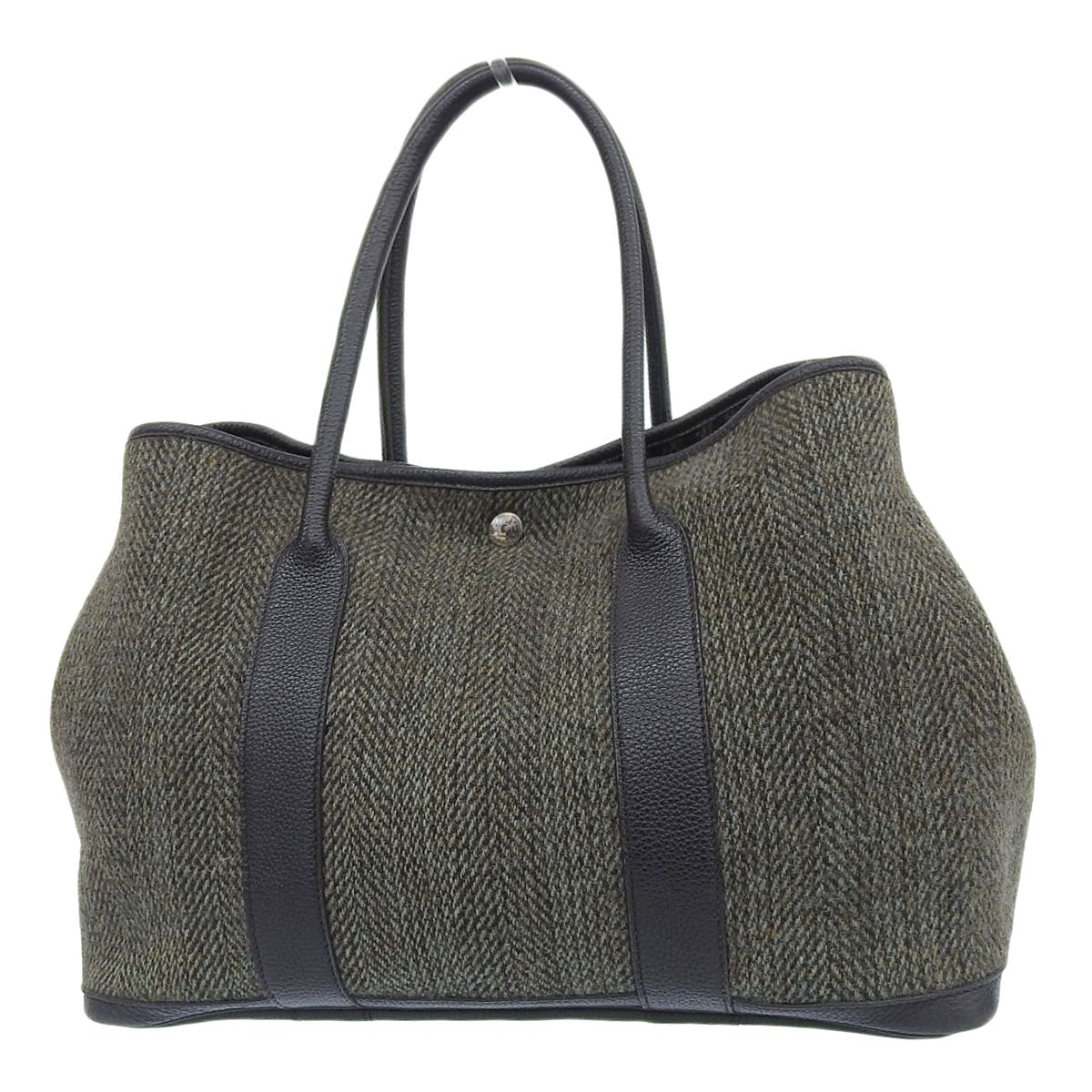 エルメス HERMES ガーデンパーティ PM 36 トートバッグ ハンドバッグ ツイード レザー グリーン系 ブラウン系 レディース □G刻印 2003年 4112