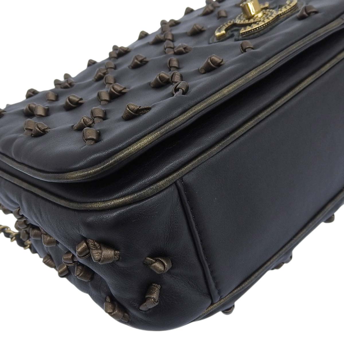 シャネル CHANEL ココマーク ダブルチェーン ショルダーバッグ チェーンショルダー 斜め掛け ラムスキン ブラック レディース 14番台 4645