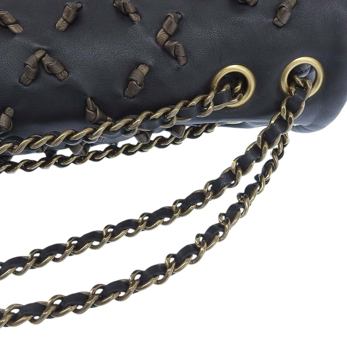 シャネル CHANEL ココマーク ダブルチェーン ショルダーバッグ チェーンショルダー 斜め掛け ラムスキン ブラック レディース 14番台 4645