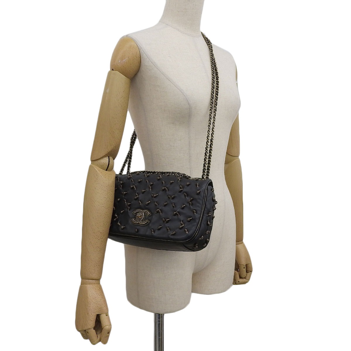 シャネル CHANEL ココマーク ダブルチェーン ショルダーバッグ チェーンショルダー 斜め掛け ラムスキン ブラック レディース 14番台 4645