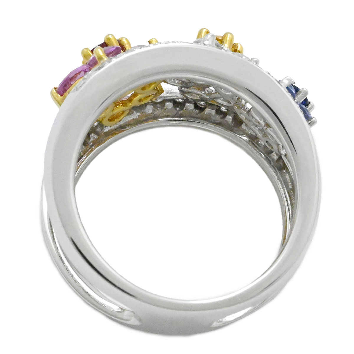 ポンテヴェッキオ Ponte Vecchio K18WG ホワイトゴールド ルビー ダイヤ サファイア マルチストーン フラワーモチーフ リング サイズ11号  3918