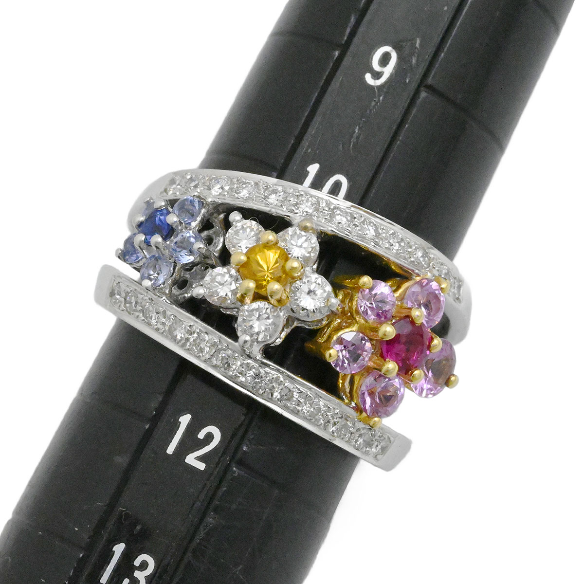 ポンテヴェッキオ Ponte Vecchio K18WG ホワイトゴールド ルビー ダイヤ サファイア マルチストーン フラワーモチーフ リング サイズ11号  3918