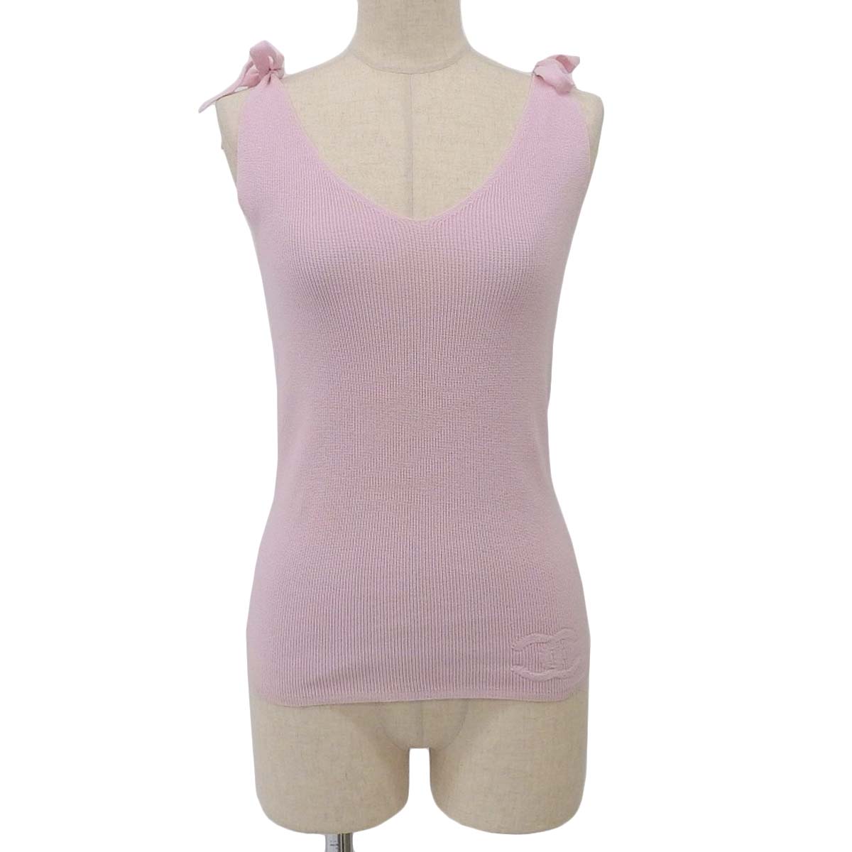 シャネル CHANEL 肩リボン キャミソール コットン ピンク 38 レディース 05P 4540