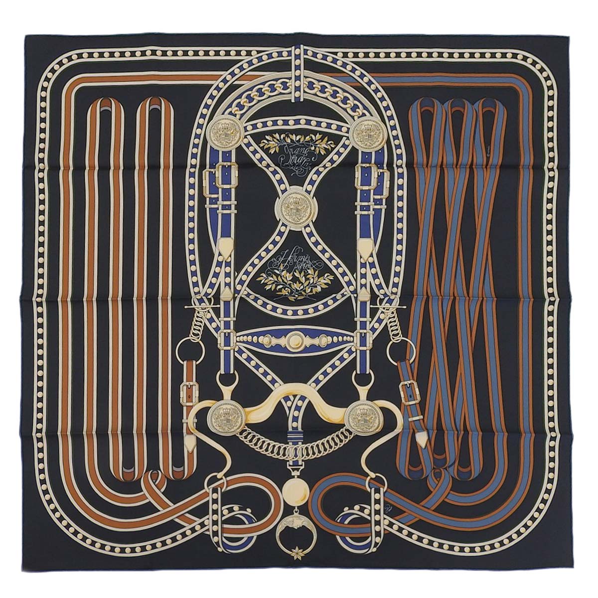 エルメス HERMES カレ90 スカーフ GRANDTRALALA グラン・トゥラララ 2021秋冬コレクション シルク ネイビー系 レディース 4575