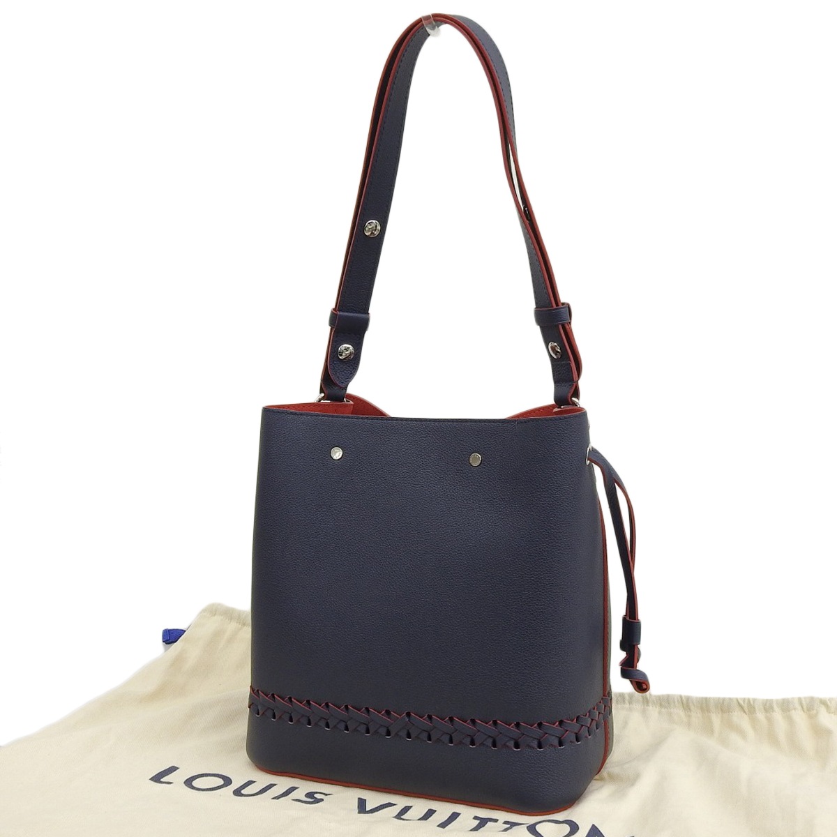 ルイヴィトン LOUIS VUITTON ロックミィ バケット 2WAYバッグ ショルダー ななめ掛け レザー 紺×赤 シルバー金具 レディース M54681 4740