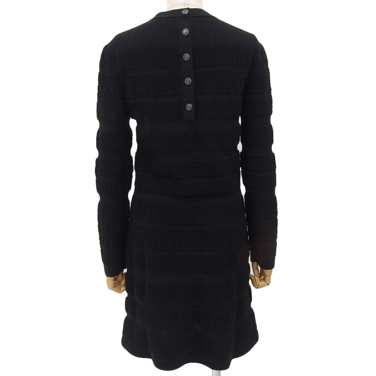 シャネル CHANEL 後ろボタンデザイン ニットワンピース 長袖 ウール ブラック 34 レディース 4541