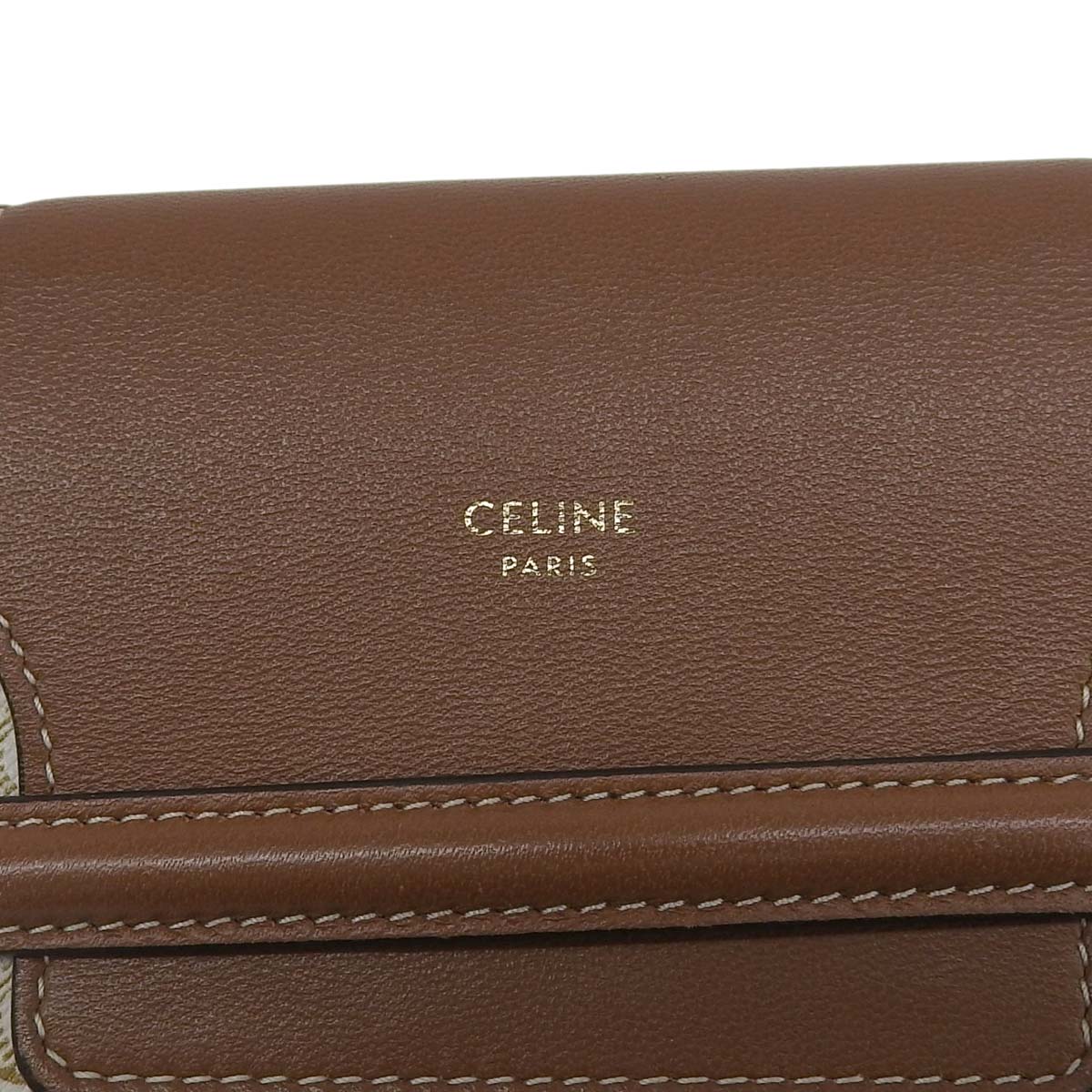 セリーヌ CELINE トリオンフ フラップ付モバイルポーチ 斜め掛け トリオンフキャンバス×ラムスキン ホワイト×タン レディース 4648