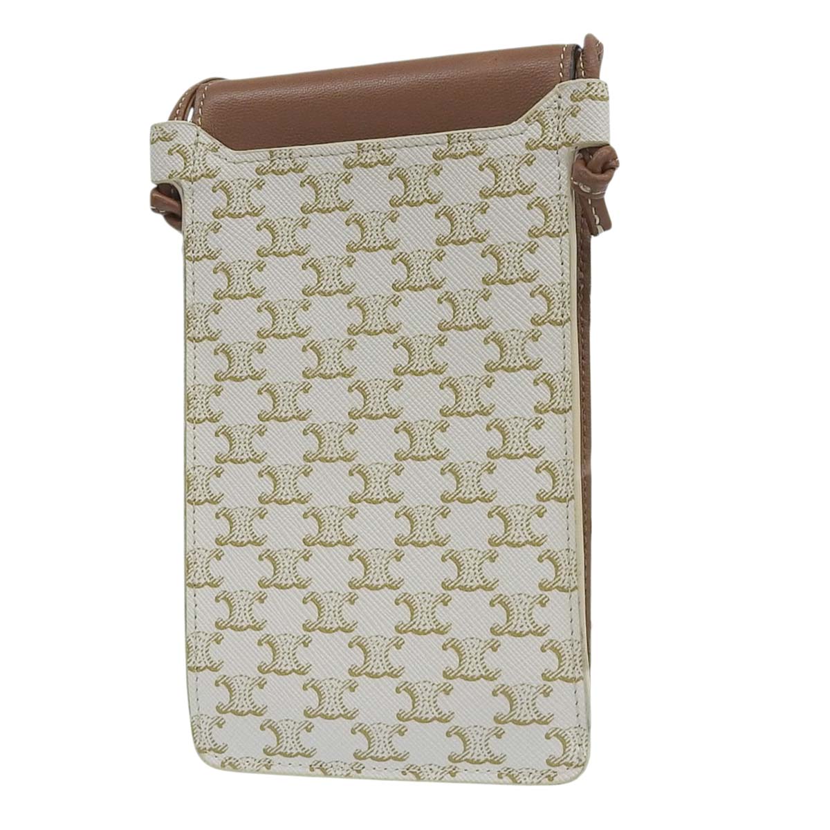 セリーヌ CELINE トリオンフ フラップ付モバイルポーチ 斜め掛け トリオンフキャンバス×ラムスキン ホワイト×タン レディース 4648