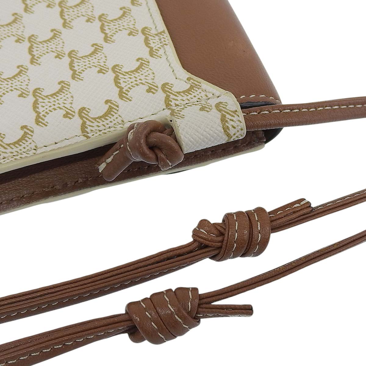 セリーヌ CELINE トリオンフ フラップ付モバイルポーチ 斜め掛け トリオンフキャンバス×ラムスキン ホワイト×タン レディース 4648