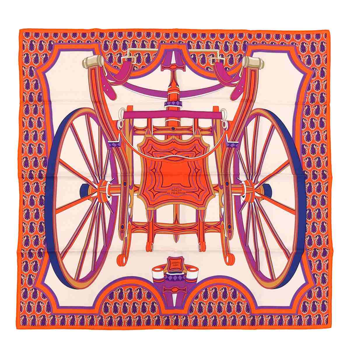 【⭐︎⭐︎未使用⭐︎⭐︎】エルメス　馬車デザイン カレ90スカーフ HERMES エルメス スカーフ カレ90 シルクツイル 馬車モチーフ ボルドー