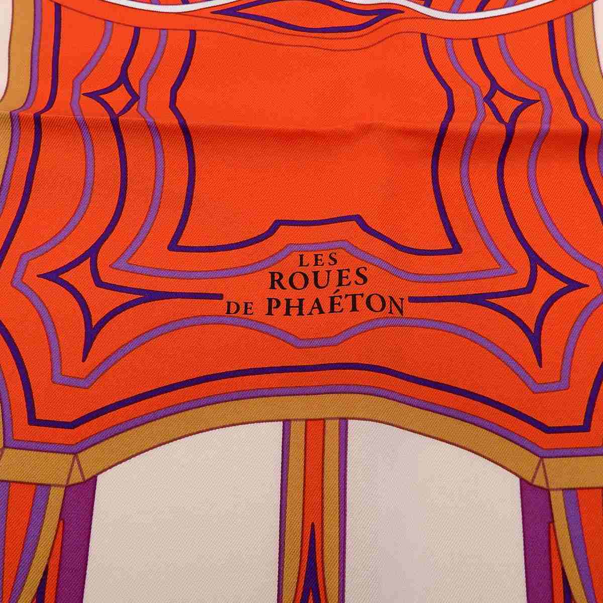 エルメス HERMES カレ90 Les Roues de Phaeton 四輪馬車の車輪 スカーフ シルク オレンジ系 レディース 8490