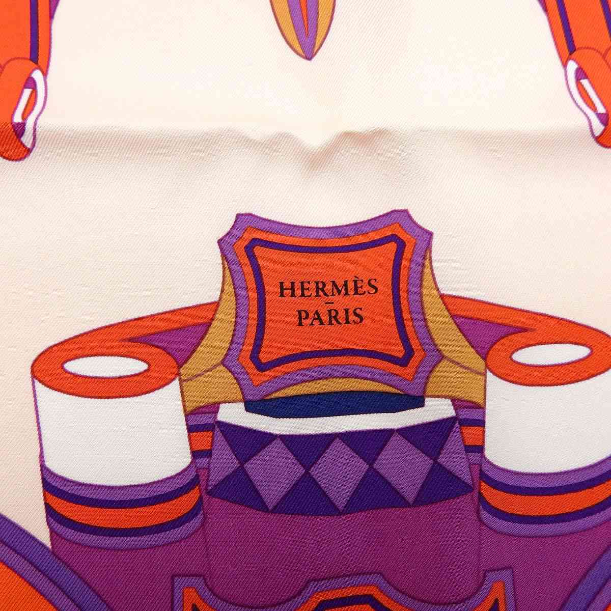 エルメス HERMES カレ90 Les Roues de Phaeton 四輪馬車の車輪 スカーフ シルク オレンジ系 レディース 8490