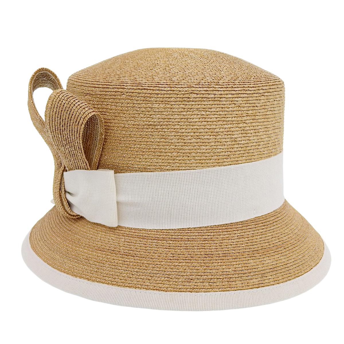 フォクシー FOXEY BOUTIQUE ストローハット 麦わら帽子 リボン ベージュ×ホワイト レディース 4345
