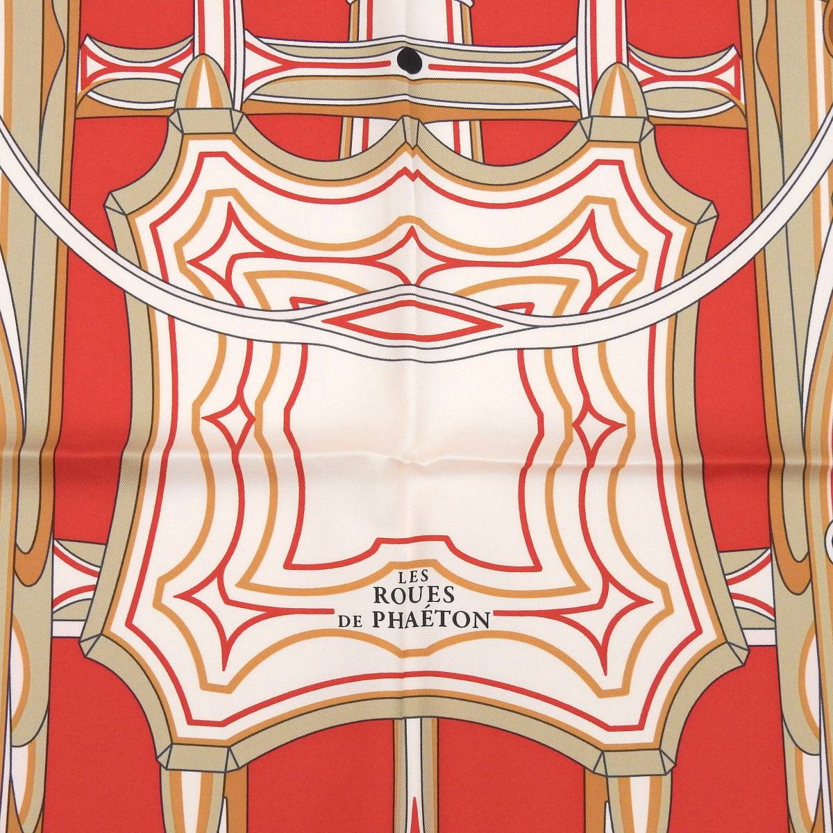 エルメス HERMES カレ90 Les Roues de Phaeton 四輪馬車の車輪 スカーフ シルク レッド系 レディース 4230