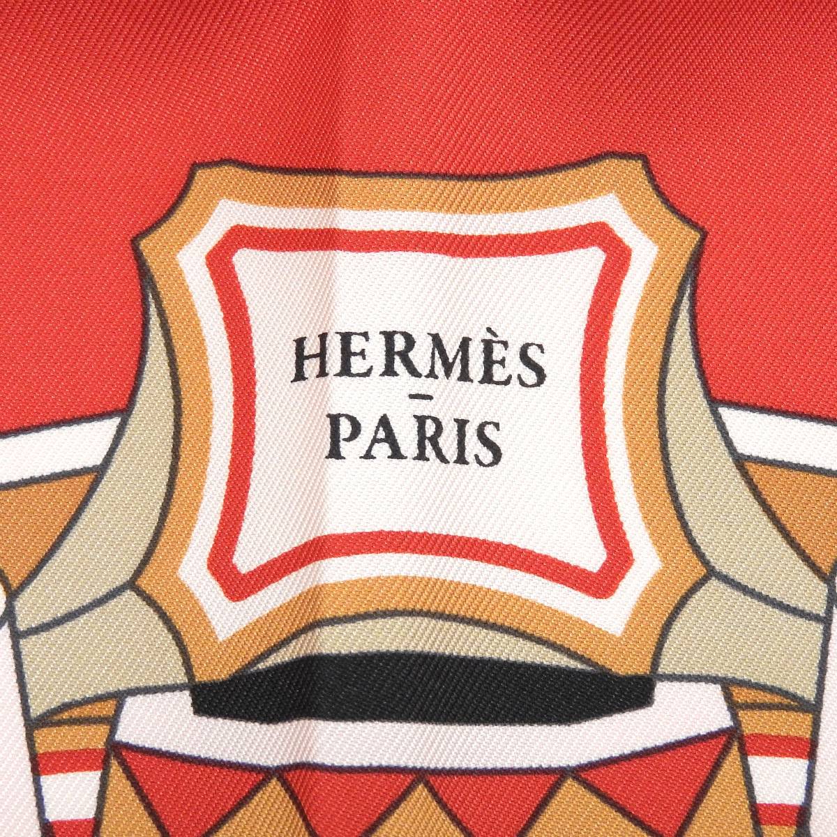 エルメス HERMES カレ90 Les Roues de Phaeton 四輪馬車の車輪 スカーフ シルク レッド系 レディース 4230