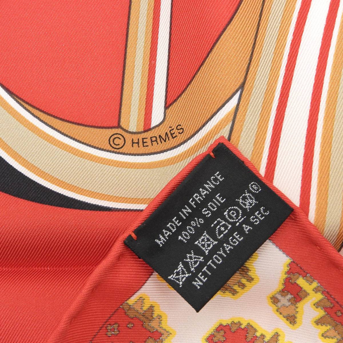 エルメス HERMES カレ90 Les Roues de Phaeton 四輪馬車の車輪 スカーフ シルク レッド系 レディース 4230