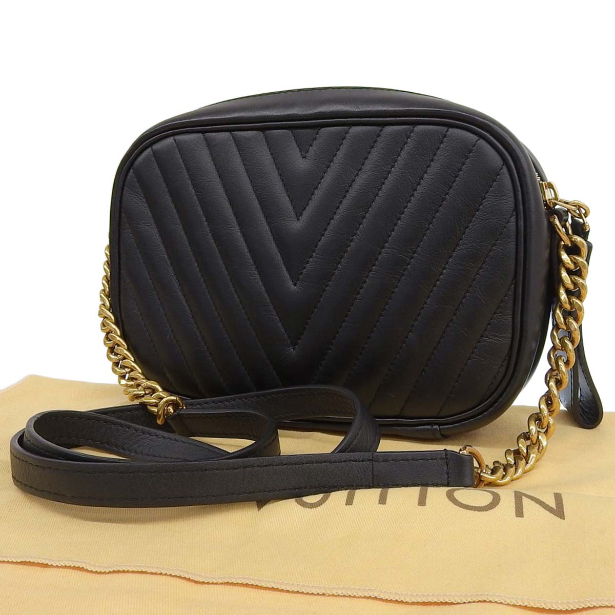 ルイヴィトン LOUIS VUITTON ニューウェーブ カメラバッグ ショルダー チェーンショルダー レザー ブラック レディース M53682 4423