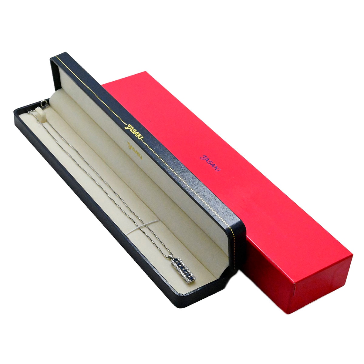 タサキ TASAKI Pt900 Pt850 ダイヤ0.37ct サファイア6P ボールチェーン