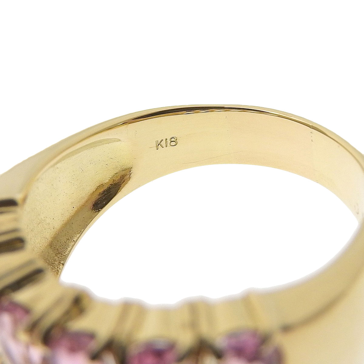 K18YG イエローゴールド アクアマリン ピンクトルマリン ダイヤモンド 0.10ct リング 指輪 約17号 レディース 8240