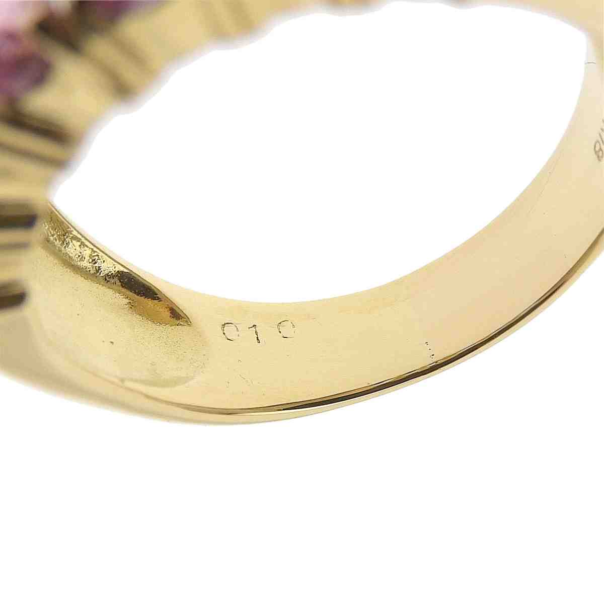 K18YG イエローゴールド アクアマリン ピンクトルマリン ダイヤモンド 0.10ct リング 指輪 約17号 レディース 8240