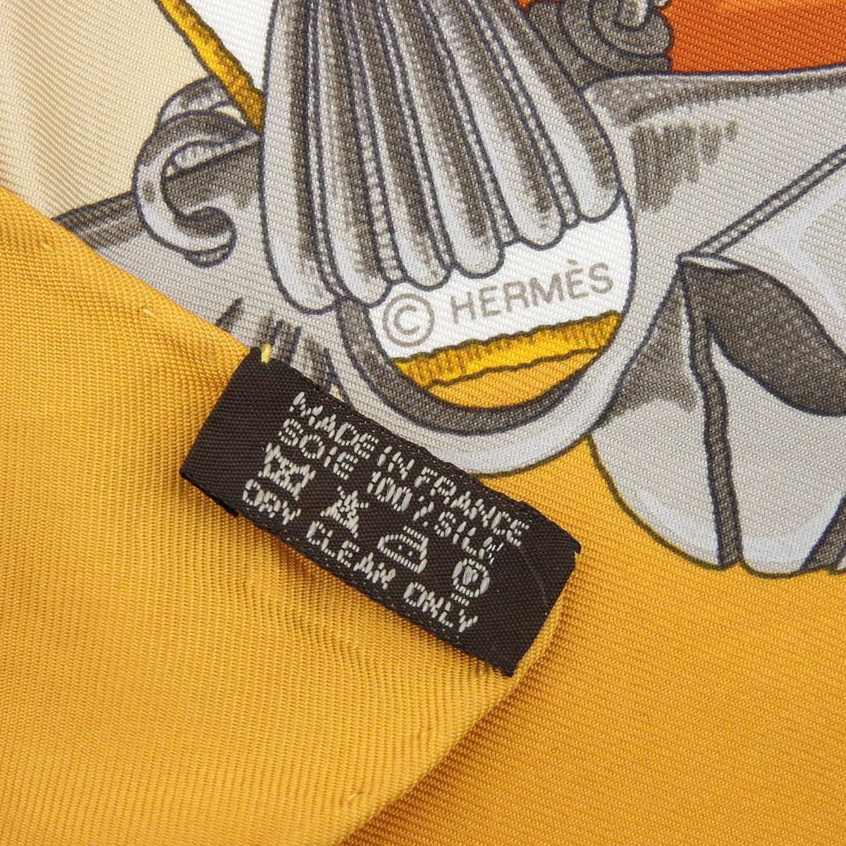 エルメス HERMES カレ90 LINSTRVCTION DV ROY 帝王学 スカーフ シルク イエロー系 レディース 4231