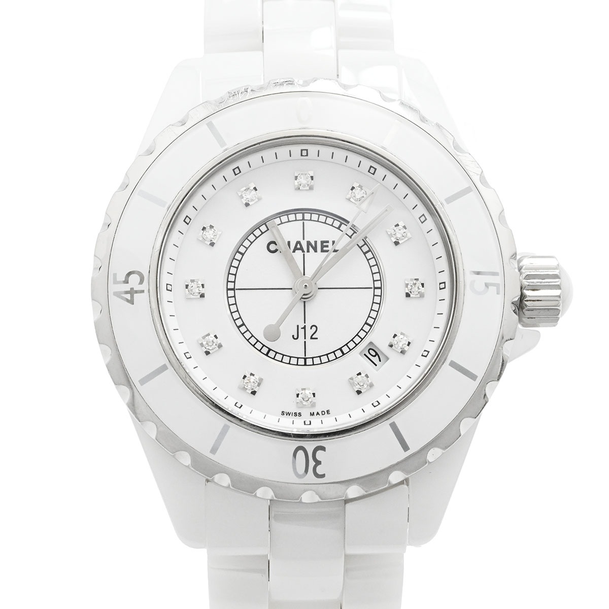 シャネル CHANEL J12 ホワイトセラミック ダイヤ12P H1628 クォーツ レディース 33ｍｍ 腕時計 H1628 3546