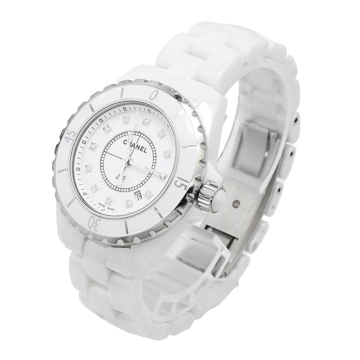 シャネル CHANEL J12 ホワイトセラミック ダイヤ12P H1628 クォーツ レディース 33ｍｍ 腕時計 H1628 3546