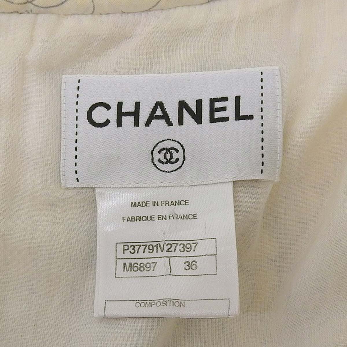 シャネル CHANEL カメリア総柄 ウエスト前紐デザイン ノースリーブ ワンピース コットン ホワイト 36 レディース 4545