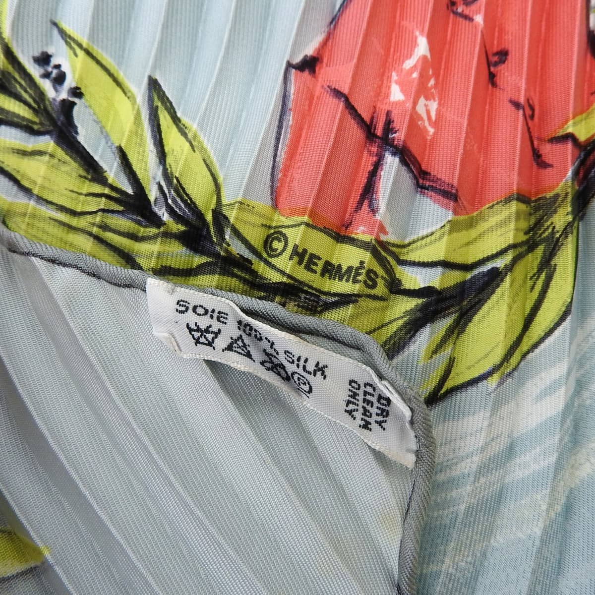 エルメス HERMES プリーツスカーフ CHANTILLY 競馬場 シルク ブルー系 レディース  4651