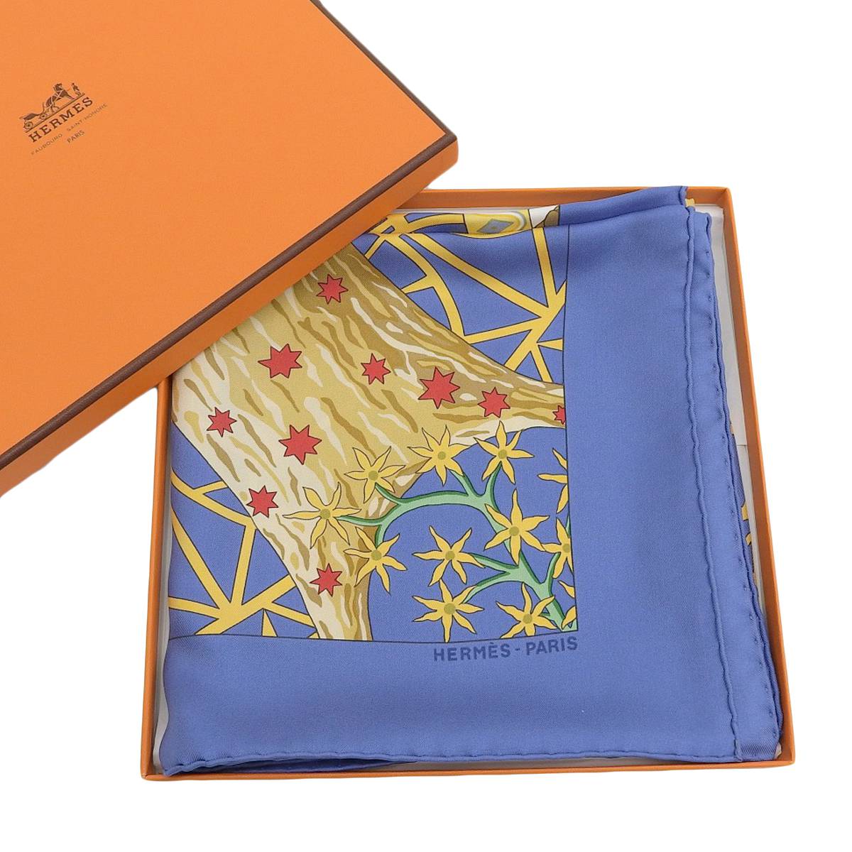 エルメス HERMES カレ90 AXIS MUNDI 世界中心軸 スカーフ シルク ブルー系 レディース 4232
