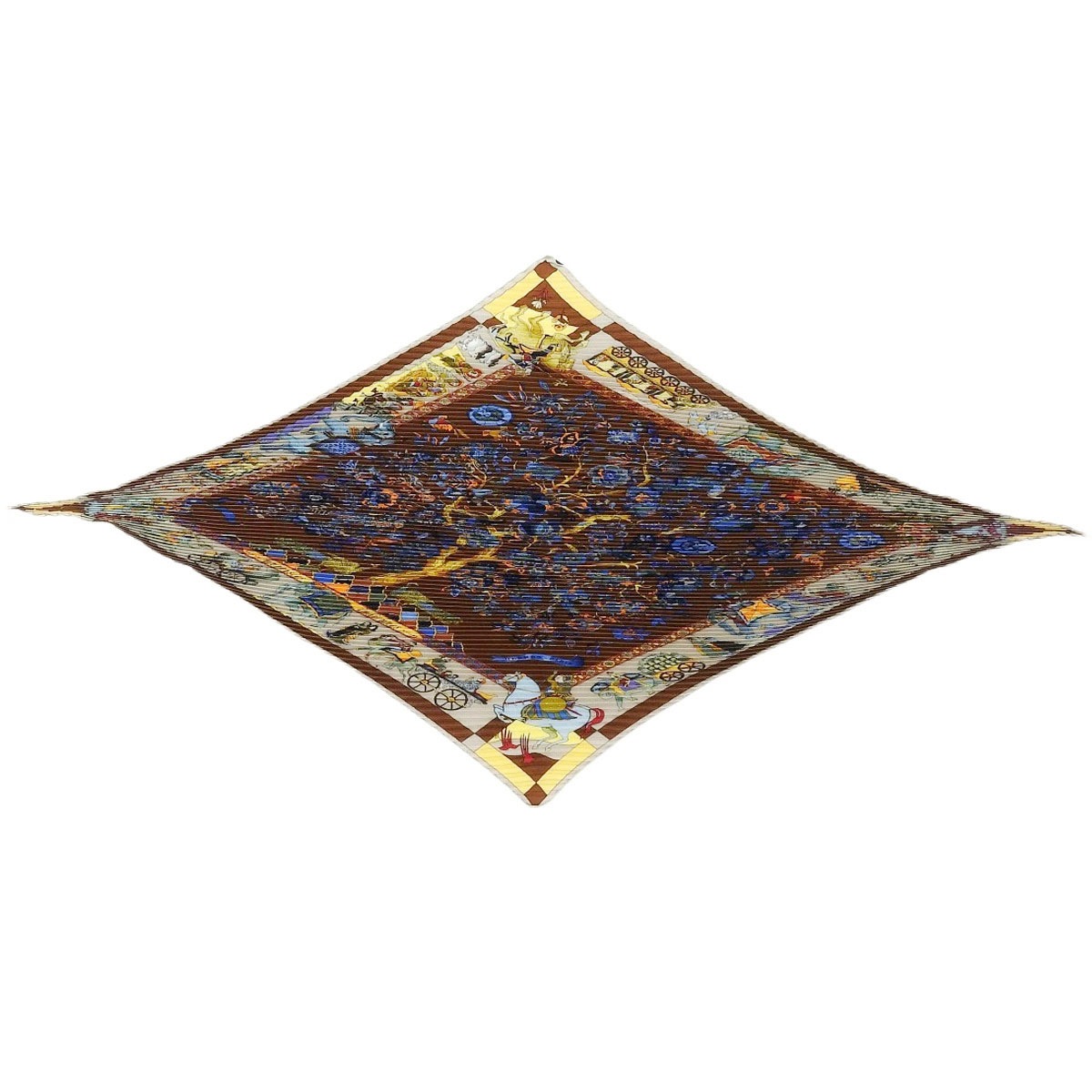 エルメス HERMES プリーツスカーフ FANTAISIES INDIENNES 眩惑のインド シルク ブラウン系 レディース  4652