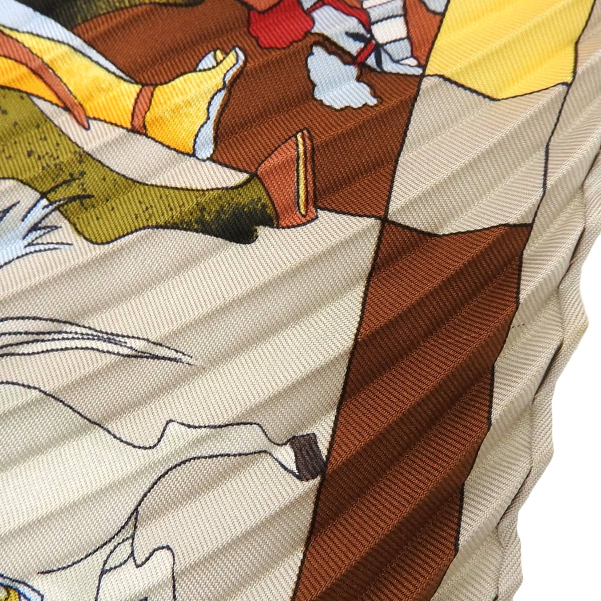 エルメス HERMES プリーツスカーフ FANTAISIES INDIENNES 眩惑のインド シルク ブラウン系 レディース  4652