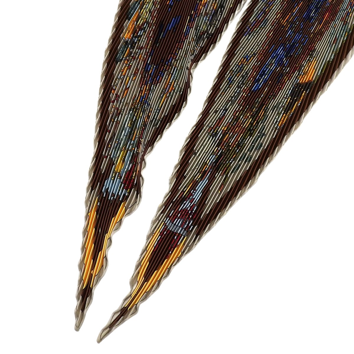 エルメス HERMES プリーツスカーフ FANTAISIES INDIENNES 眩惑のインド シルク ブラウン系 レディース  4652