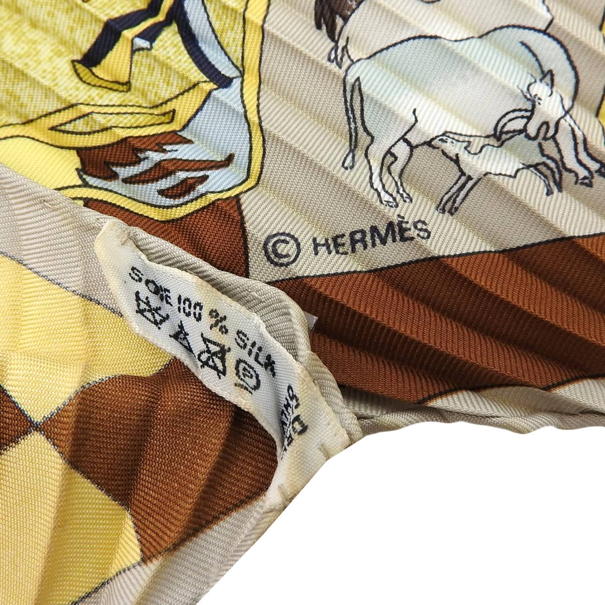 エルメス HERMES プリーツスカーフ FANTAISIES INDIENNES 眩惑のインド シルク ブラウン系 レディース  4652
