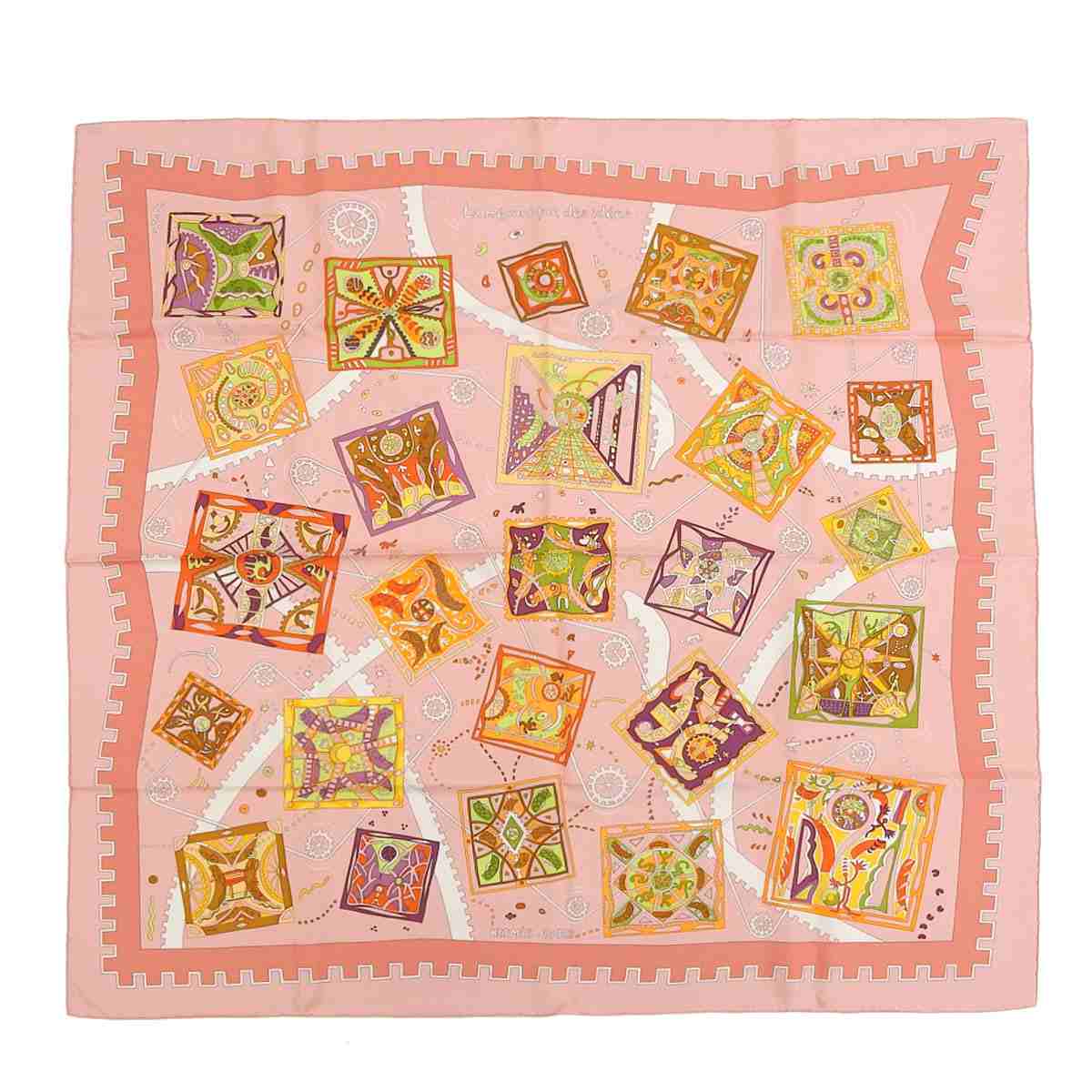 エルメス HERMES スカーフ90 La mecanique des idees アイディアの構造 シルク ピンク系 8507