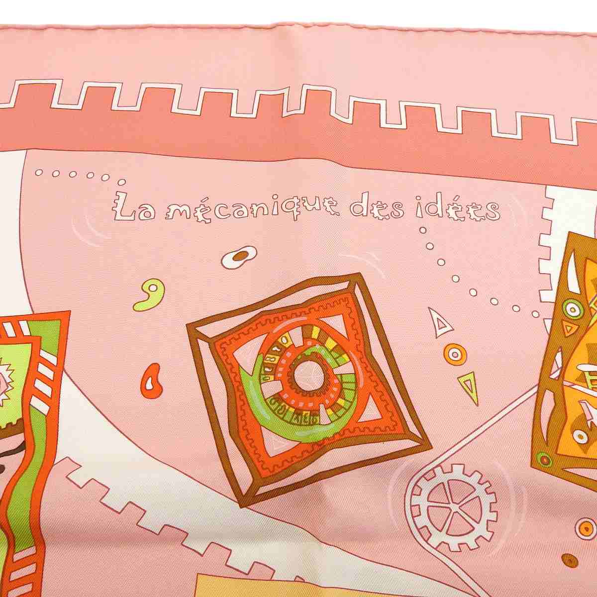 エルメス HERMES スカーフ90 La mecanique des idees アイディアの構造 シルク ピンク系 8507