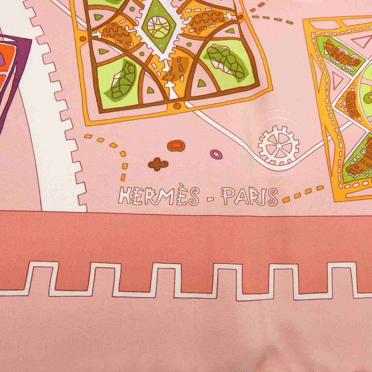 エルメス HERMES スカーフ90 La mecanique des idees アイディアの構造 シルク ピンク系 8507