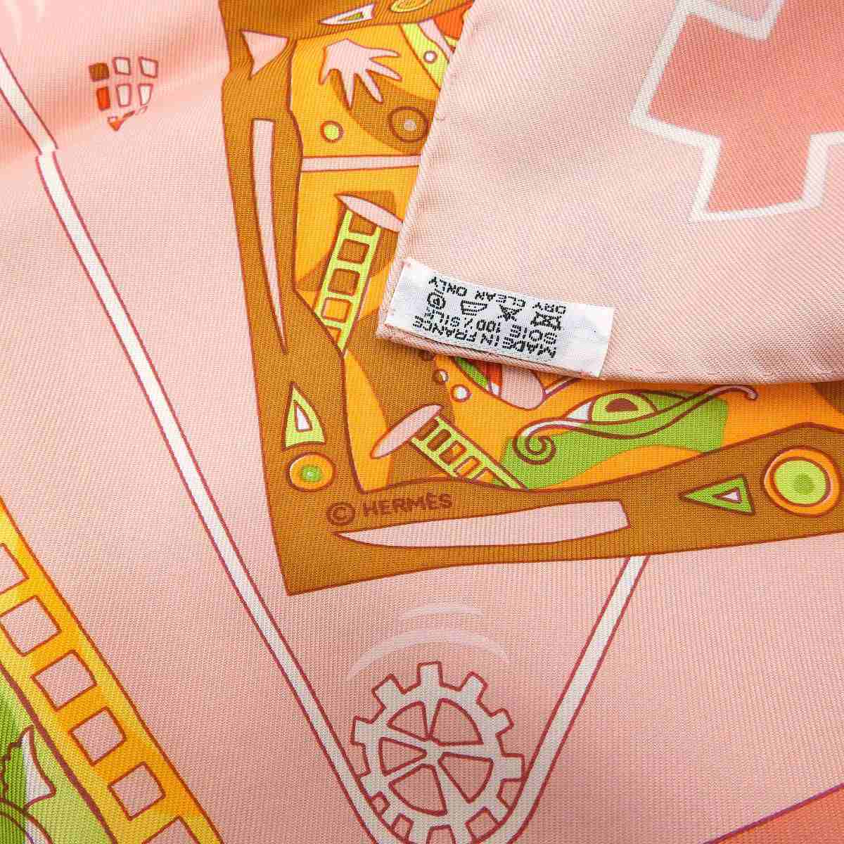 エルメス HERMES スカーフ90 La mecanique des idees アイディアの構造 シルク ピンク系 8507