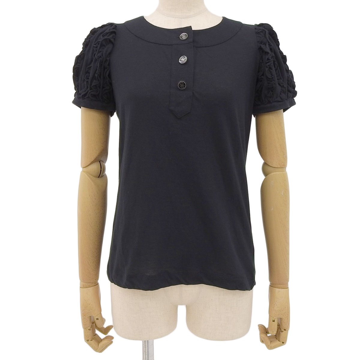 シャネル CHANEL フリルトップス 半袖 コットン ブラック 34 レディース 09P 8962