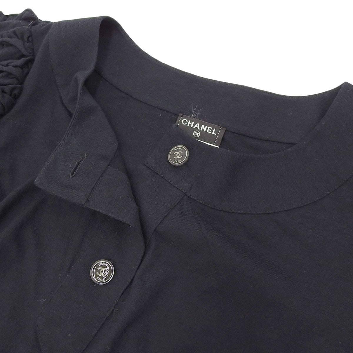 シャネル CHANEL フリルトップス 半袖 コットン ブラック 34 レディース 09P 8962