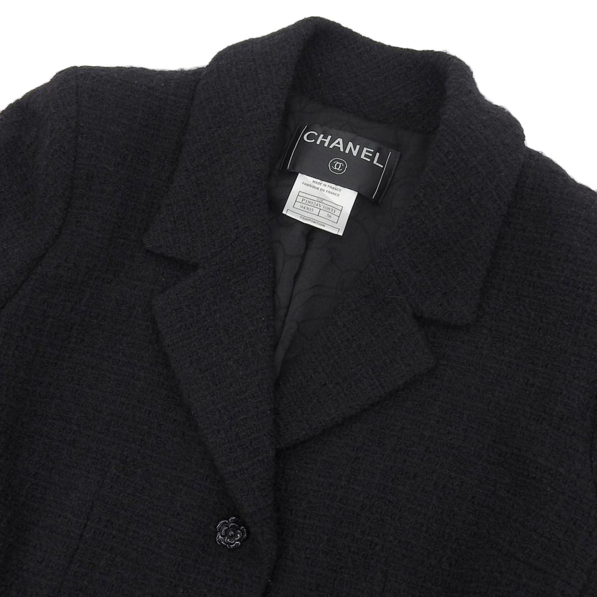 シャネル CHANEL ツイード ジャケット 02C ウール×アンゴラ ブラック サイズ38 レディース 4351