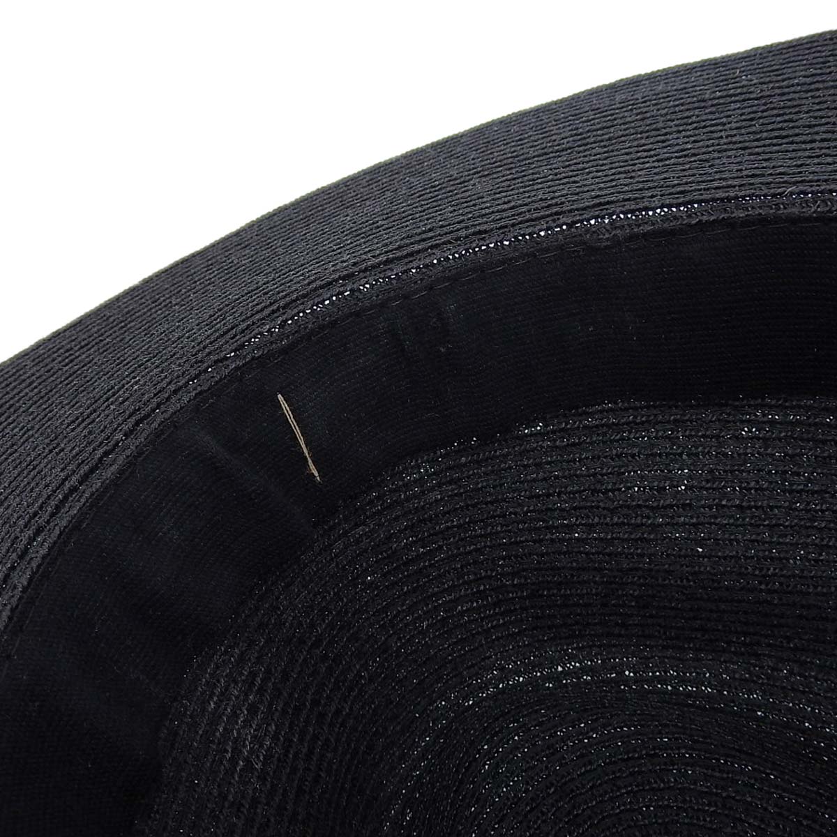 シャネル CHANEL つば広ハット ココマーク リボン 帽子 麻 ブラック L レディース 4549