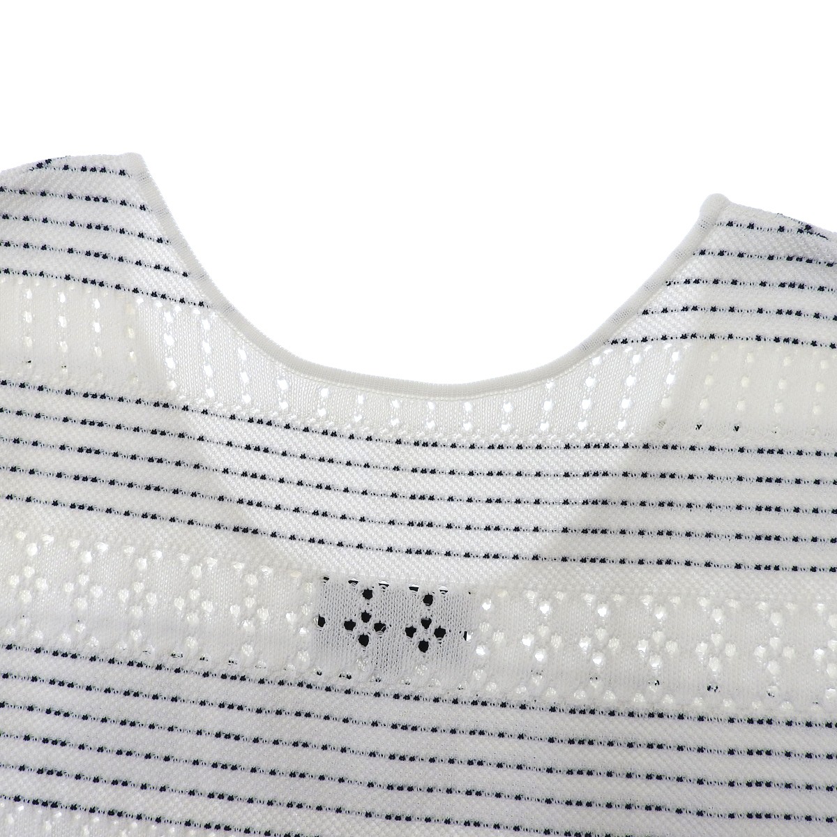 シャネル CHANEL サマーニット ボーダーワンピース フレンチスリーブ ポケット コットン ホワイト サイズ36 レディース P56156K07339 4655