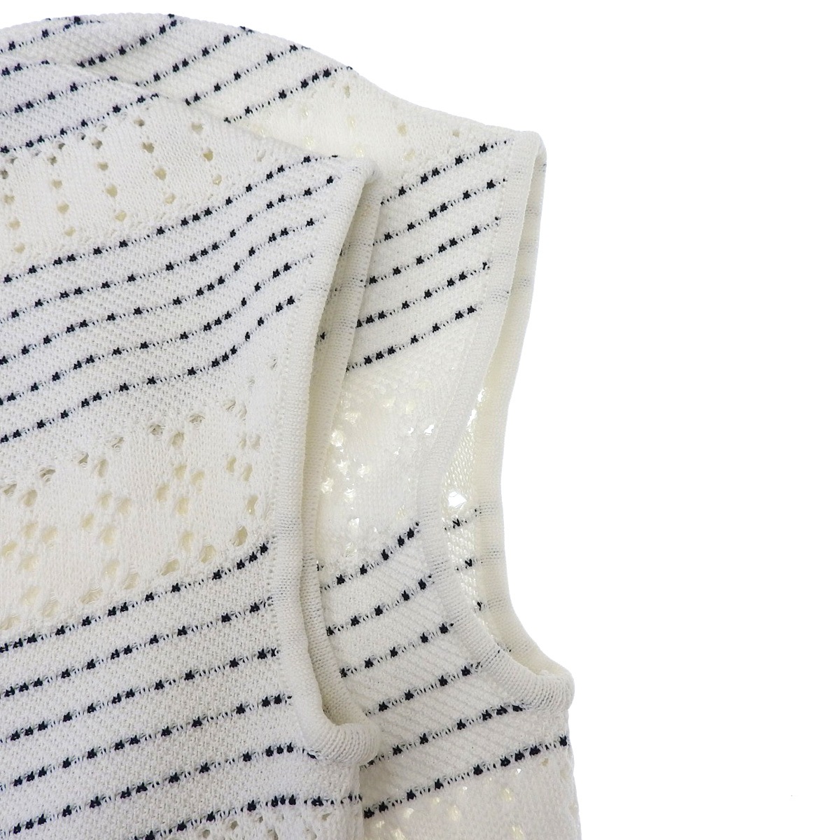 シャネル CHANEL サマーニット ボーダーワンピース フレンチスリーブ ポケット コットン ホワイト サイズ36 レディース P56156K07339 4655