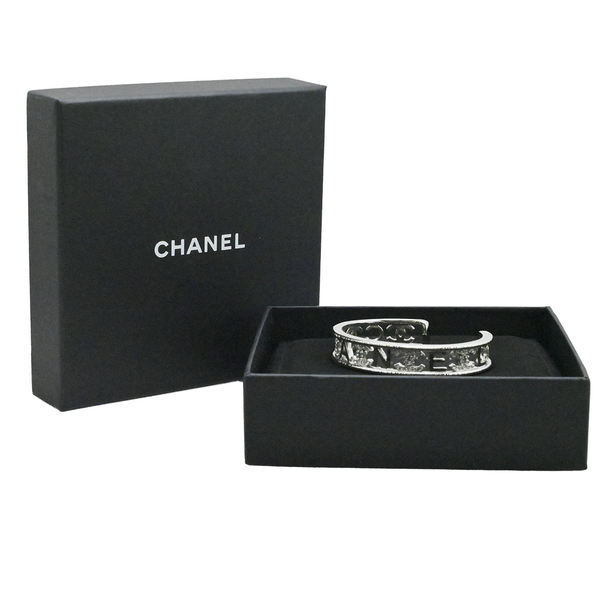 シャネル CHANEL 22A ラインストーン バングル ブレスレット ロゴ×ココ