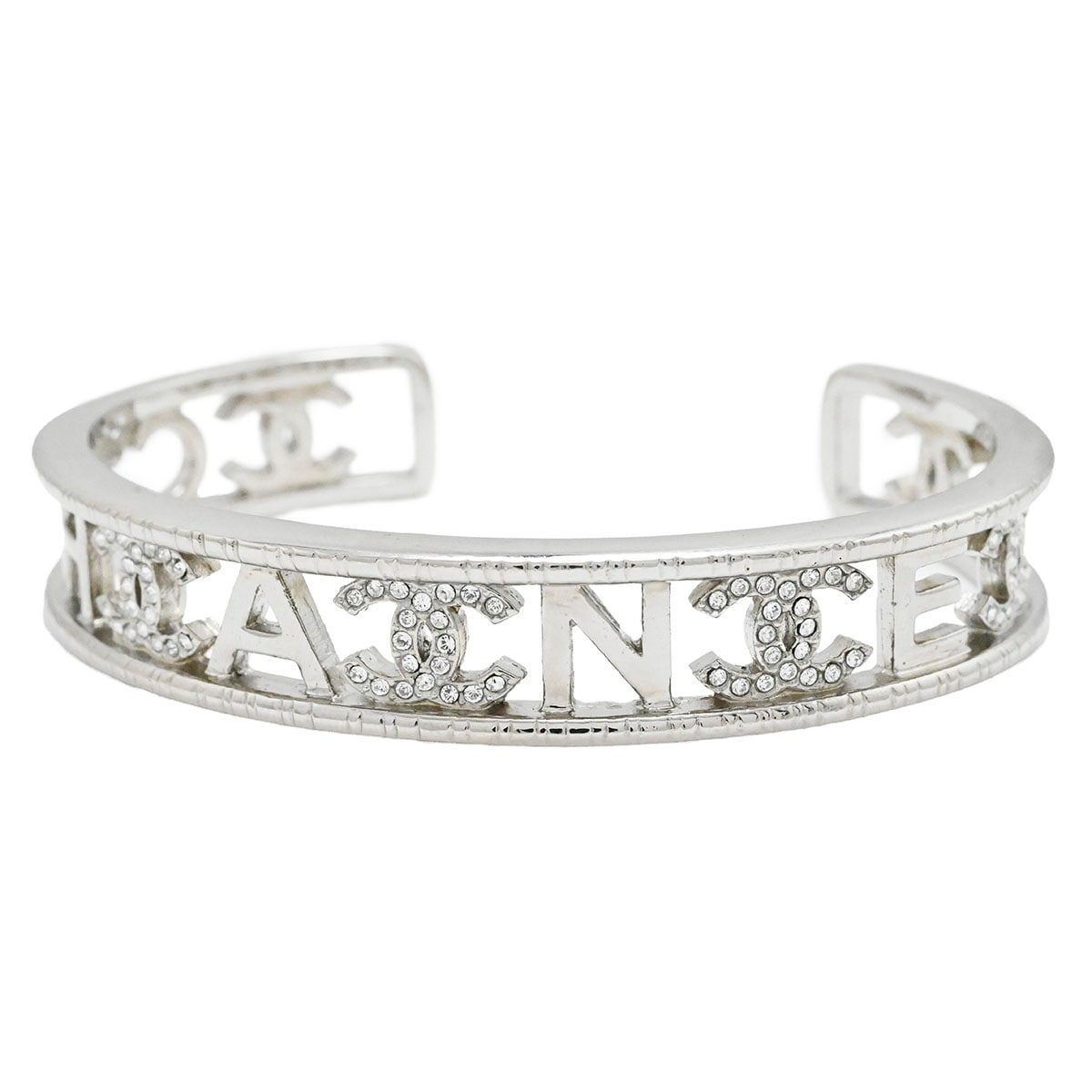 シャネル CHANEL 22A ラインストーン バングル ブレスレット ロゴ×ココ