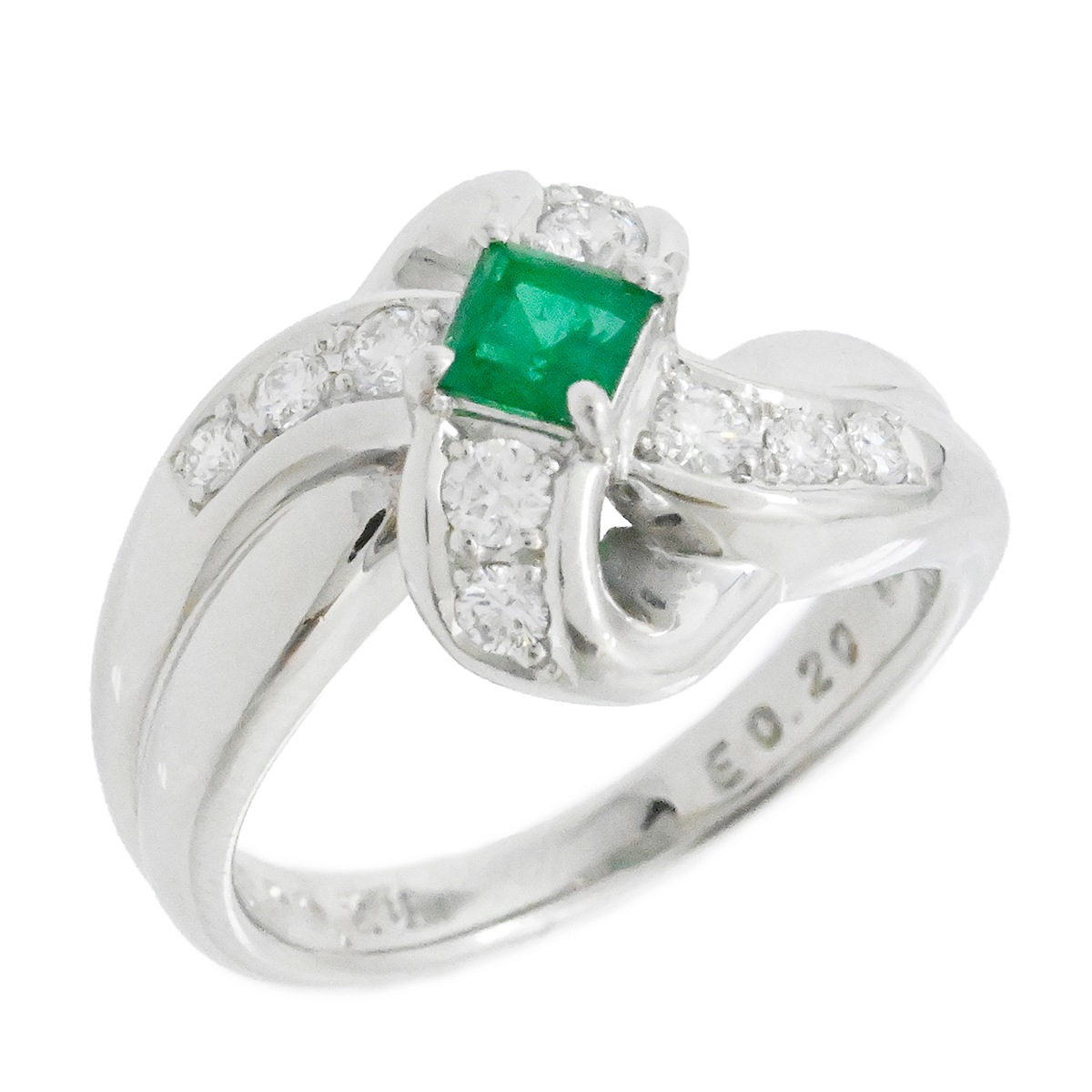 ポーラ POLA PT900 プラチナ ダイヤ0.28ct エメラルド0.20ct リング サイズ10号 レディース  3975