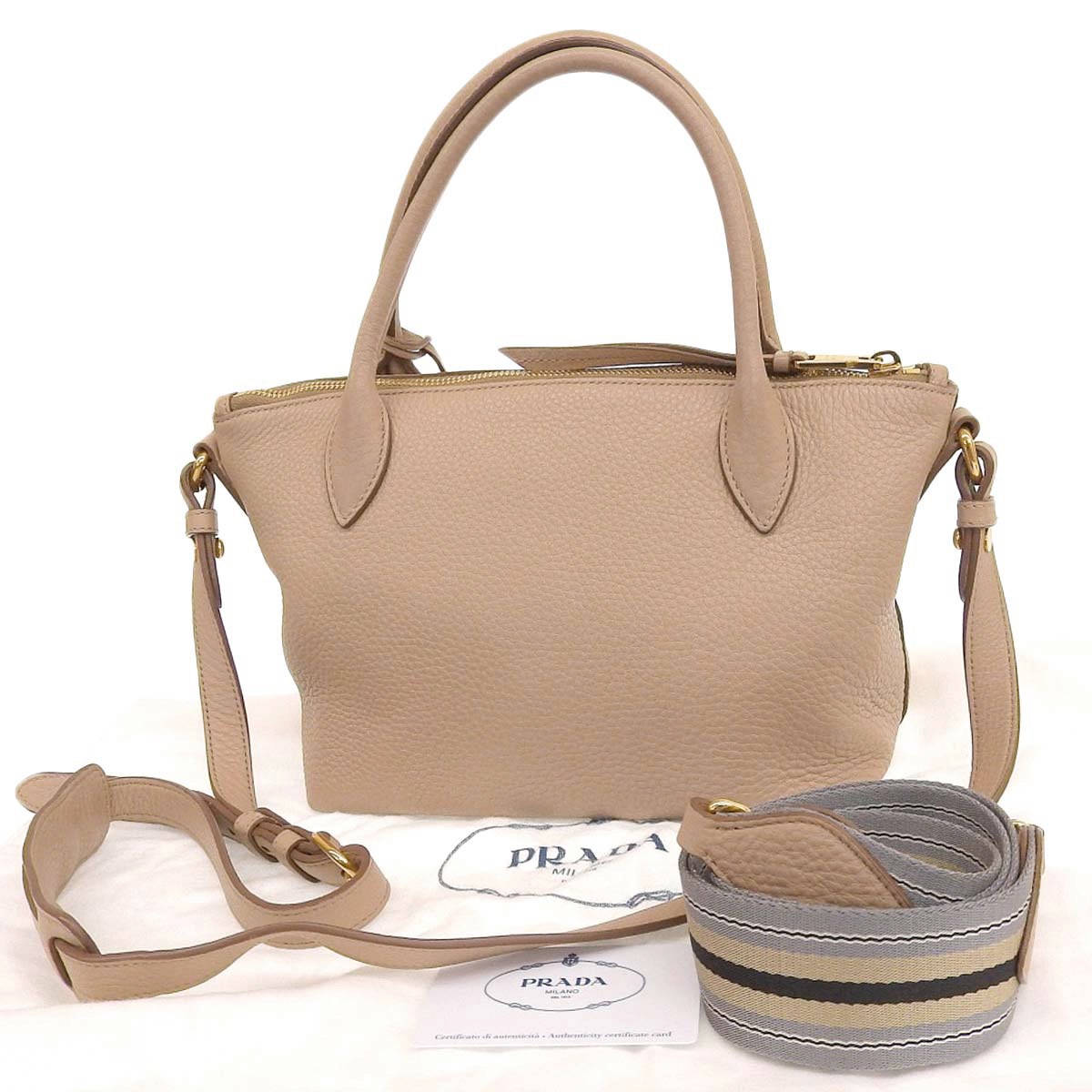 プラダ PRADA 2way ハンドバッグ ショルダーバッグ VIT.DAINO レザー CAMMEO ベージュ系 ゴールド金具 レディース 1BA111 4272