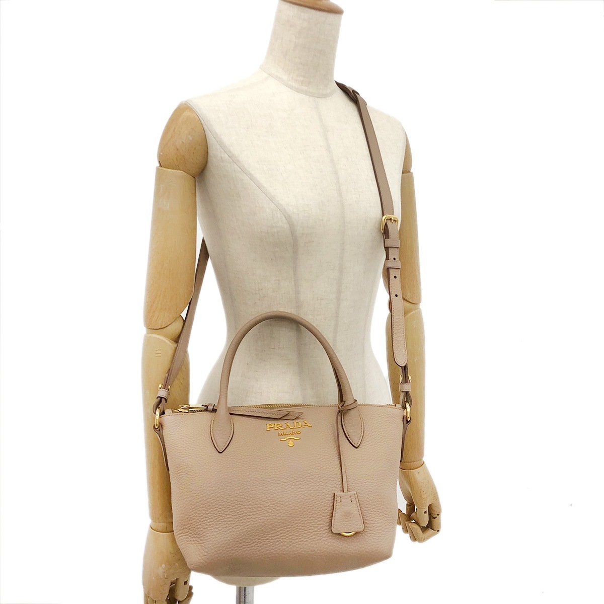 プラダ PRADA 2way ハンドバッグ ショルダーバッグ VIT.DAINO レザー CAMMEO ベージュ系 ゴールド金具 レディース 1BA111 4272